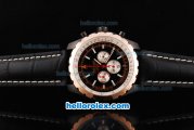 Breitling Chrono-Matic Chronograph Quartz Movement PVD Case with Black Dial and Silver Subdials/RG Bezel-Black Leather Strap