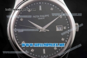 Patek Philippe Calatrava Miyota Quartz Steel Case with Black Dial and Black Leather Strap Diamonds Markers