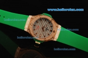 Hublot Big Bang King Swiss Quartz Movement Diamond Case and Bezel with Green Rubber Strap