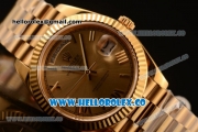 Rolex Day-Date Clone Rolex 3235 Automatic Yellow Gold Case with Golden Dial Roman Numeral Markers and Yellow Gold Bracelet (CF)