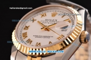 Rolex Datejust Asia 2813 Automatic Stainless Steel Case Gold Bezel with Two Tone Strap and White Dial - ETA Coating