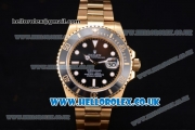 Rolex Submariner Swiss ETA 2836 Automatic Yellow Gold Case/Bracelet with Black Dial and Dot Markers (BP)