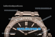 Audemars Piguet Royal Oak 33MM Miyota Quartz Steel Case/Bracelet with Black Dial Stick Markers and Diamonds Bezel (EF)