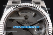 Rolex Day-Date Clone Rolex 3255 Automatic Stainless Steel Case/Bracelet with Silver Dial and Roman Numeral Markers