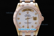 Rolex Day-Date Automatic Two Tone with Rose Gold Bezel and White Dial-Diamond Mark