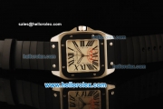 Cartier Santos 100 Swiss ETA 2824 Automatic Movement Steel Case with Black Bezel and Black Leather Strap