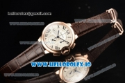 Cartier Ballon Bleu De Large Chronograph 7705 Automatic Rose Gold Case with White Dial Roman Numeral Markers and Genuine Leather Strap (ZF)