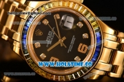 Rolex Datejust Pearlmaster Asia 2813 Automatic Full Yellow Gold with Black Dial and Diamonds Markers - Rainbow Diamoand Bezel (BP)