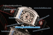 Franck Muller Conquistador Grand Prix Miyota OS20 Quartz Steel Case with Black Leather Bracelet Black Markers and White Dial