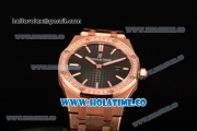 Audemars Piguet Royal Oak 33MM Miyota Quartz Rose Gold Case/Bracelet with Black Dial Stick Markers and Diamonds Bezel (EF)