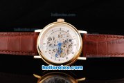 Breguet Skeleton Automatic Movement Rose Gold Case with White Dial and Black Rome Numeral Marker-Brown Leather Strap