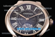 Cartier Ballon Bleu De Small Swiss Quartz Steel Case with Black Dial White Roman Numeral Markers and Black Leather Strap