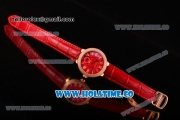 Cartier Ballon Bleu De Small Swiss Quartz Rose Gold Case with Diamonds Bezel Red Dial and Red Leather Strap - White Markers