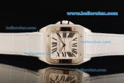 Cartier Santos 100 Swiss ETA 2671 Automatic Movement Steel Case with White Dial and White Leather Strap-1:1 Original Cartier Santos 100 Swiss ETA 2671 Automatic Movement Steel Case with White Dial and White Leather Strap-1:1 Original