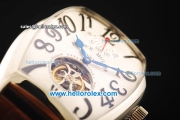 Franck Muller Swiss Tourbillon Manual Winding Movement Steel Case with Black Arabic Markers and Brown Leather Strap