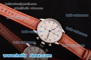 IWC Portuguese Chrono Swiss Valjoux 7750-SHG Automatic Stainless Steel Case with Brown Leather Strap and White Dial