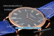 Patek Philippe Calatrava Miyota OS2035 Quartz Rose Gold Case with Blue Dial and Roman Numeral Markers