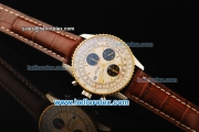 Breitling Navitimer Chronograph Swiss Valjoux 7750 Automatic Movement Steel Case with Gold Bezel and Brown Leather Strap