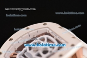 Richard Mille RM 52-01 Miyota 6T51 Automatic Rose Gold Case with White Skull Dial and White Rubber Bracelet