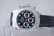 Rolex Daytona Oyster Perpetual Automatic Diamond Bezel with Black Dial and Diaomond Marking-Leather Strap