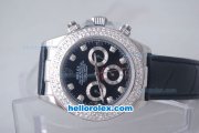 Rolex Daytona Oyster Perpetual Automatic Diamond Bezel with Black Dial and Diaomond Marking-Leather Strap Rolex Daytona Oyster Perpetual Automatic Diamond Bezel with Black Dial and Diaomond Marking-Leather Strap