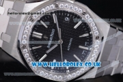 Audemars Piguet Royal Oak Clone AP Calibre 3120 Automatic Stainless Steel Case/Bracelet with Black Dial Stick Markers and Diamonds Bezel - 1:1 (J12)