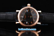 Patek Philippe Calatrava Automatic Movement Rose Gold Case with Black Dial-Rose Gold Roman Markers and Black Leather Strap