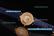 Chopard Happy Sport Swiss Quartz Movement Rose Gold Case with Diamond Bezel and MOP Dial - Blue Leather Strap