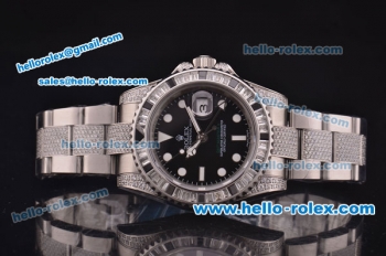 Rolex GMT-Master II Swiss ETA 2836 Automatic Diamond Bezel with Black Dial and Diamond Bracelet