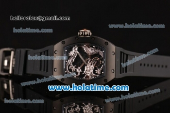 Richard Mille Tourbillon RM 057 Dragon Swiss ETA 2824 Automatic PVD Case with Black Rubber Strap and Silver Dragon Dial - 1:1 Original