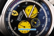 Ferrari Chronograph Automatic Movement Black Dial with White Numeral Marker and Yellow Subdials-Black Rubber Strap