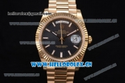 Rolex Day Date II Swiss ETA 2836 Automatic Yellow Gold Case/Bracelet with Black Dial and Stick Markers (BP)