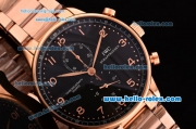 IWC Portuguese Chrono Miyota OS10 Quartz Rose Gold Case/Strap with Black Dial and Arabic Numeral Markers