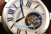 Cartier ballon bleu de Cartier Swiss Tourbillon Manual Winding Movement Steel Case with White Dial and Brown Leather Strap