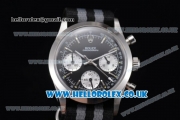 Rolex Pre-Daytona Chronograph Miyota OS20 Quartz Steel Case with Black Dial Stick Markers and Black/Grey Nylon Strap