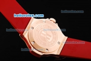 Hublot Big Bang Swiss Quartz Movement White Dial with Rose Gold Stick Markers/Numerals and Red Rubber Strap-Lady Size