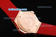 Hublot Big Bang Swiss Quartz Movement White Dial with Rose Gold Stick Markers/Numerals and Red Rubber Strap-Lady Size