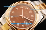 Rolex Datejust II Oyster Perpetual Automatic Movement Steel Case with Diamond Markers and Rose Gold Bezel-Two Tone Strap