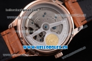 IWC Portuguese Tourbillon Asia ST25 Automatic Rose Gold Case with Wihte Dial Arabic Numeral Markers and Brown Leather Strap