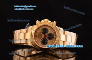 Rolex Daytona Chronograph Swiss Valjoux 7750-SHG Automatic Full Gold Case with Stick Markers Gold Dial and Black Subdials