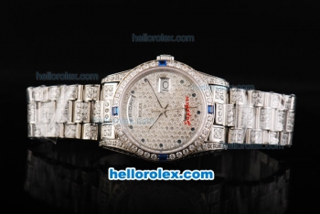 Rolex Day Date Swiss ETA 2836 Automatic Movement Full Steel with Full Diamond and Blue Diamond Markers