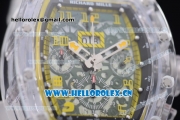 Richard Mille RM 011 Felipe Massa Flyback Chronograph Swiss Valjoux 7750 Automatic Sapphire Crystal Case with Skeleton Dial Yellow Inner Bezel and Aerospace Nano Translucent Strap