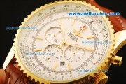 Breitling Navitimer Chronograph Miyota Quartz Movement Gold Case with White Dial and Gold Bezel-Brown Leather Strap