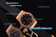 Hublot Classic Fusion Swiss ETA 2834 Automatic Rose Gold Case with Black Dial Stick Markers and Black Rubber Strap