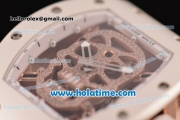 Richard Mille RM 52-01 Miyota 6T51 Automatic Rose Gold Case with Diamonds Skull Dial and White Rubber Bracelet