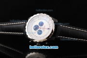 Breitling Chrono-Matic Chronograph Quartz Movement PVD Case with White Dial and Black Subdials-Black Leather Strap