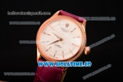 Rolex Cellini Time Asia 2813 Automatic Rose Gold Case with Beige Dial Burgundy Leather Strap and Stick Markers