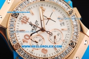 Hublot Big Bang Chronograph Swiss Quartz Movement Rose Gold Case with Diamond Bezel and Blue Rubber Strap-Lady Model