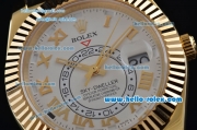 Rolex Sky-Dweller Asia 2813 Automatic Gold Case Roman Markers with Black Leather Strap and White Dial