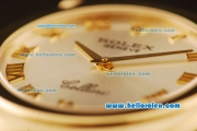 Rolex Cellini Swiss Quartz Yellow Gold Case with Silver Dial and Brown Leather Strap-Roman Markers
